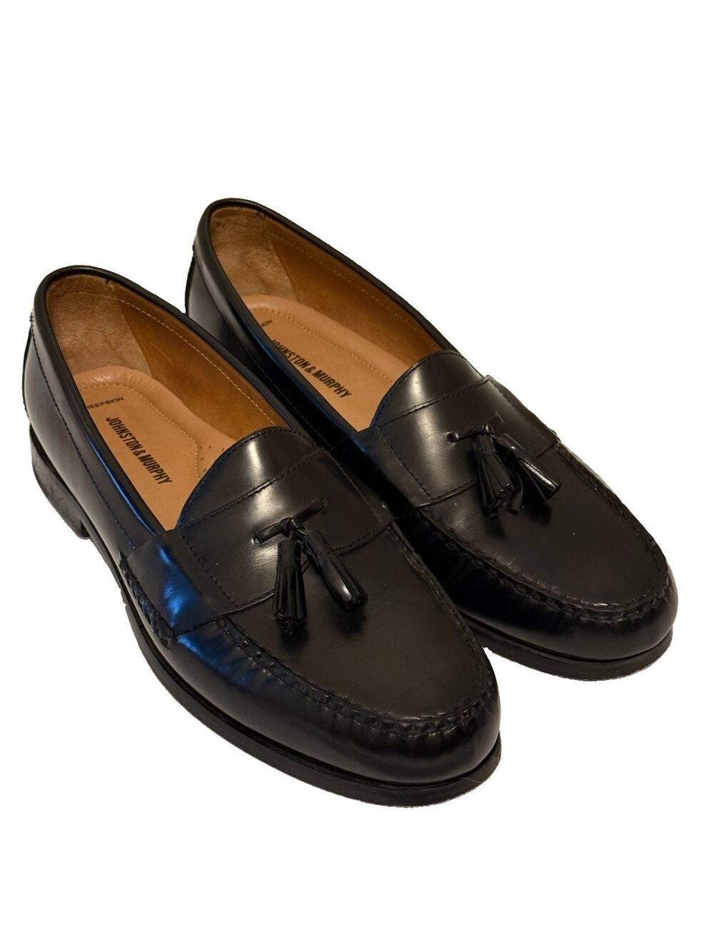 Johnston & Murphy Sheepskin 15-1095 Men's Leather Tassel Loafers Black SZ 12 M